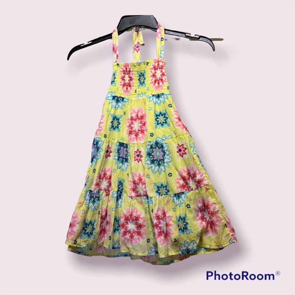 Old Navy Girl’s Yellow Halter Tie Neck Tiered Smocked Sun Dress